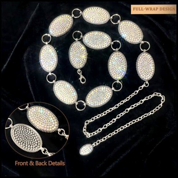 Rhinestone Concho Belt Western Sparkly Waist Chain Adjustable Metal Alloy main image 3